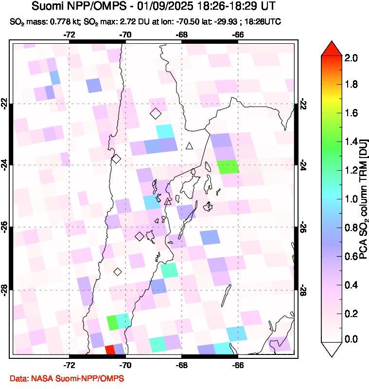 A sulfur dioxide image over Northern Chile on Jan 09, 2025.