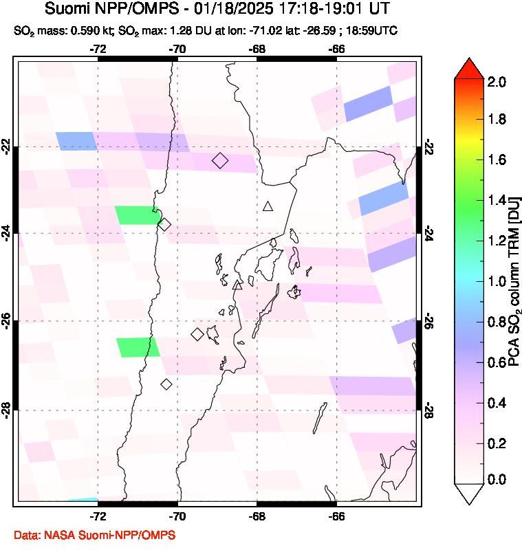 A sulfur dioxide image over Northern Chile on Jan 18, 2025.