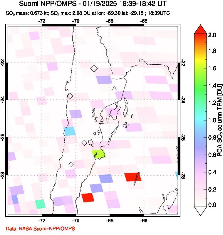 A sulfur dioxide image over Northern Chile on Jan 19, 2025.