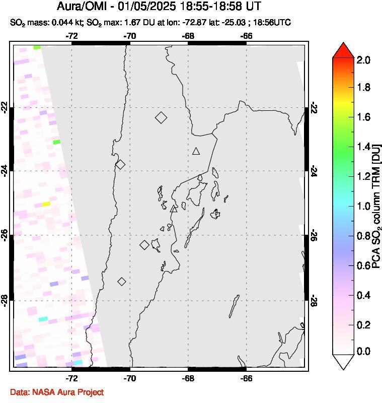 A sulfur dioxide image over Northern Chile on Jan 05, 2025.