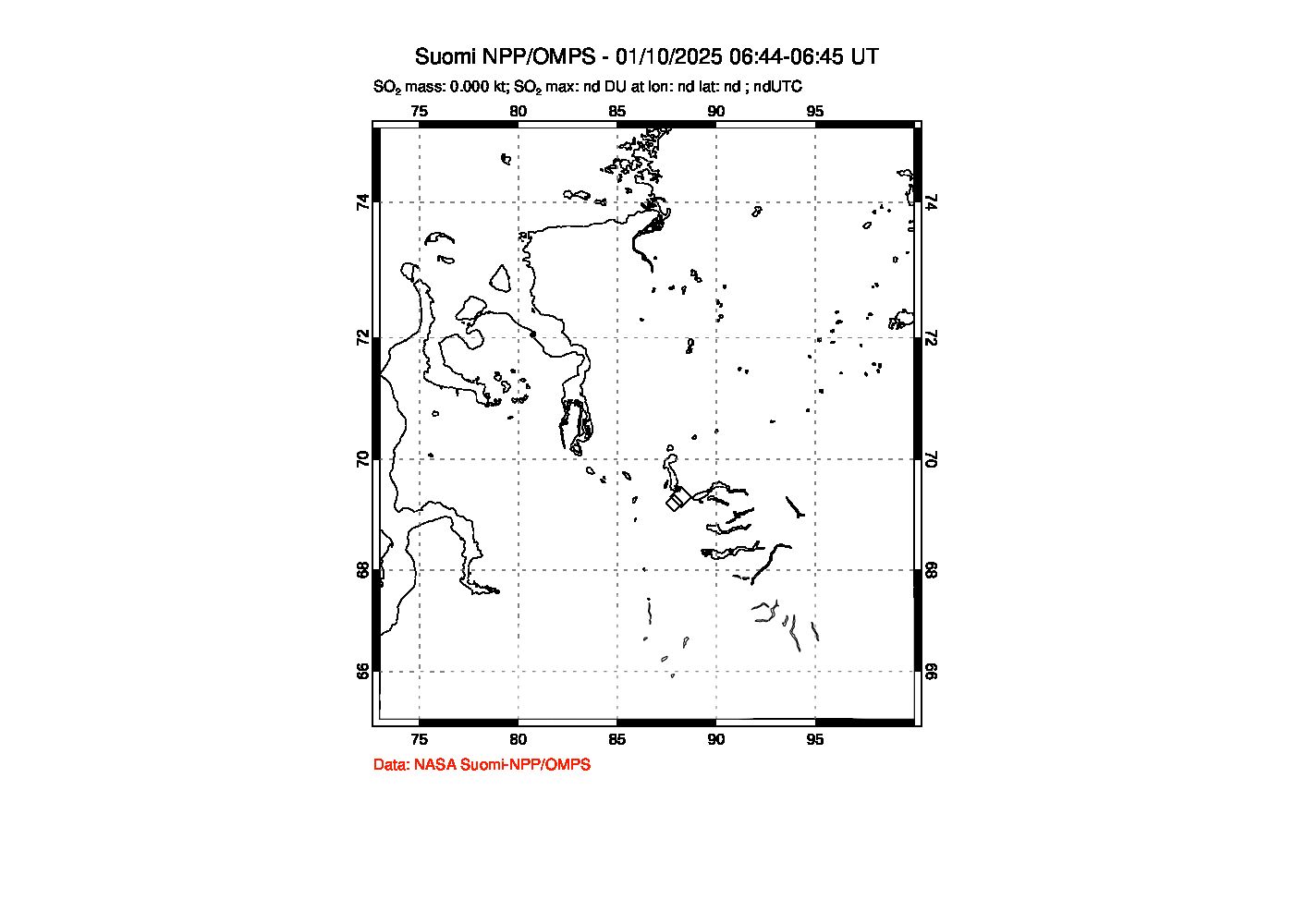 A sulfur dioxide image over Norilsk, Russian Federation on Jan 10, 2025.