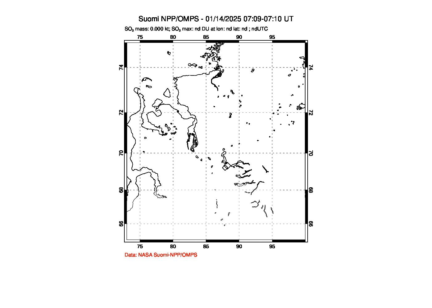 A sulfur dioxide image over Norilsk, Russian Federation on Jan 14, 2025.