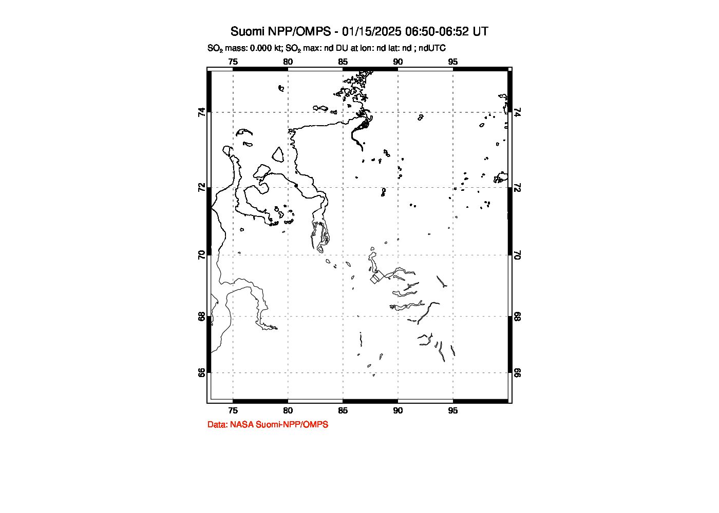 A sulfur dioxide image over Norilsk, Russian Federation on Jan 15, 2025.