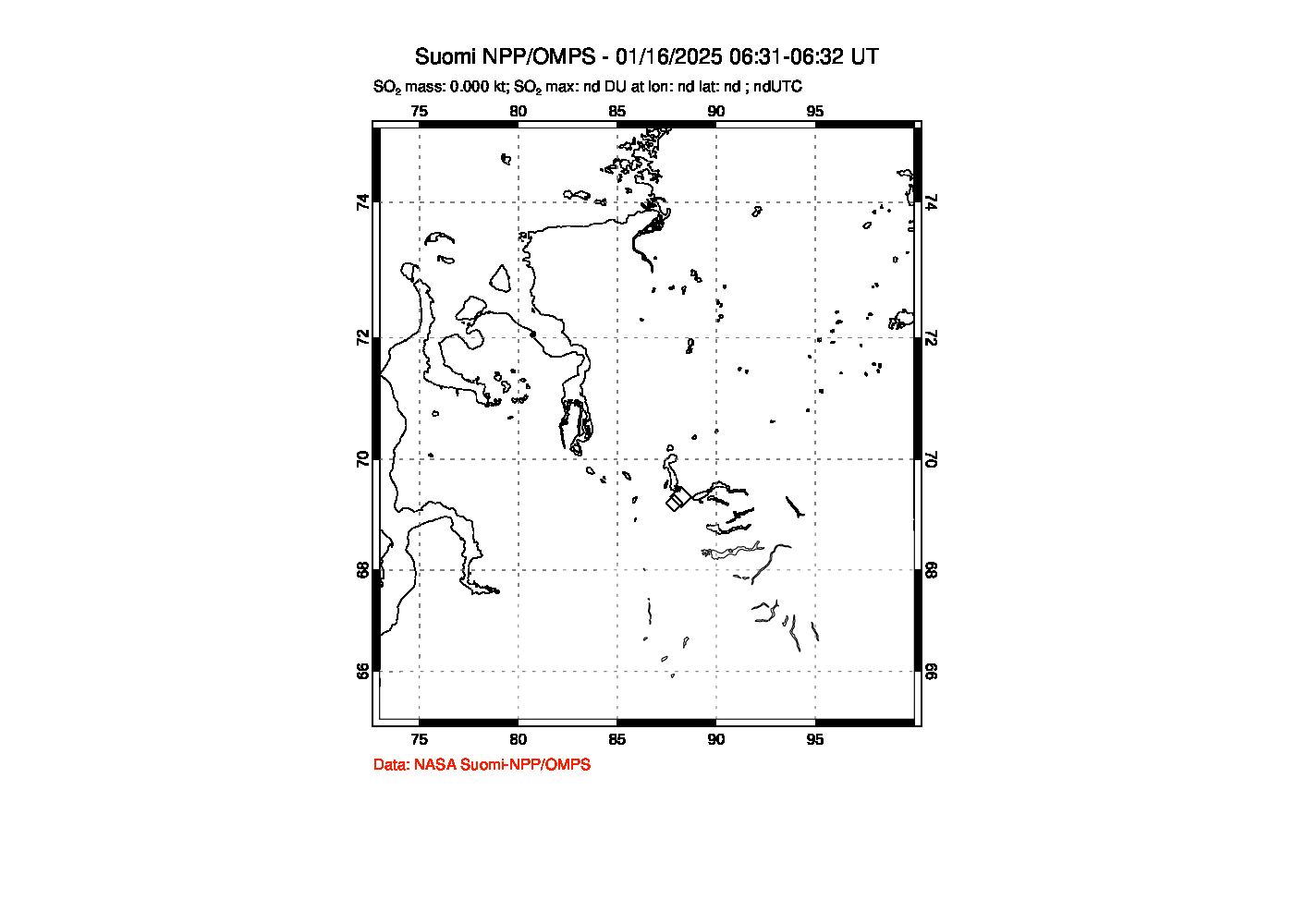 A sulfur dioxide image over Norilsk, Russian Federation on Jan 16, 2025.