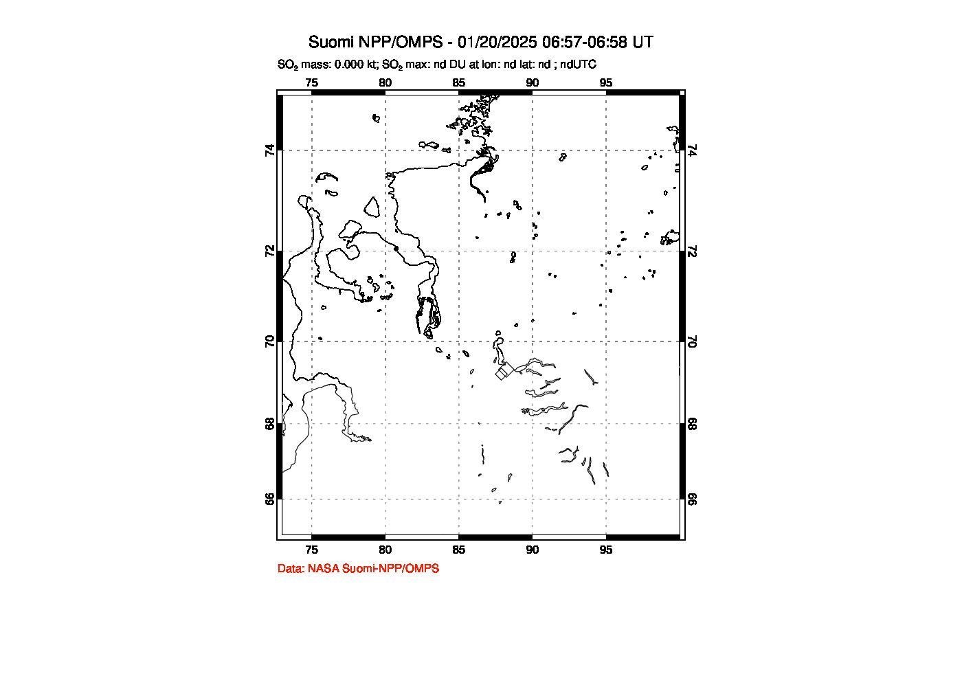 A sulfur dioxide image over Norilsk, Russian Federation on Jan 20, 2025.