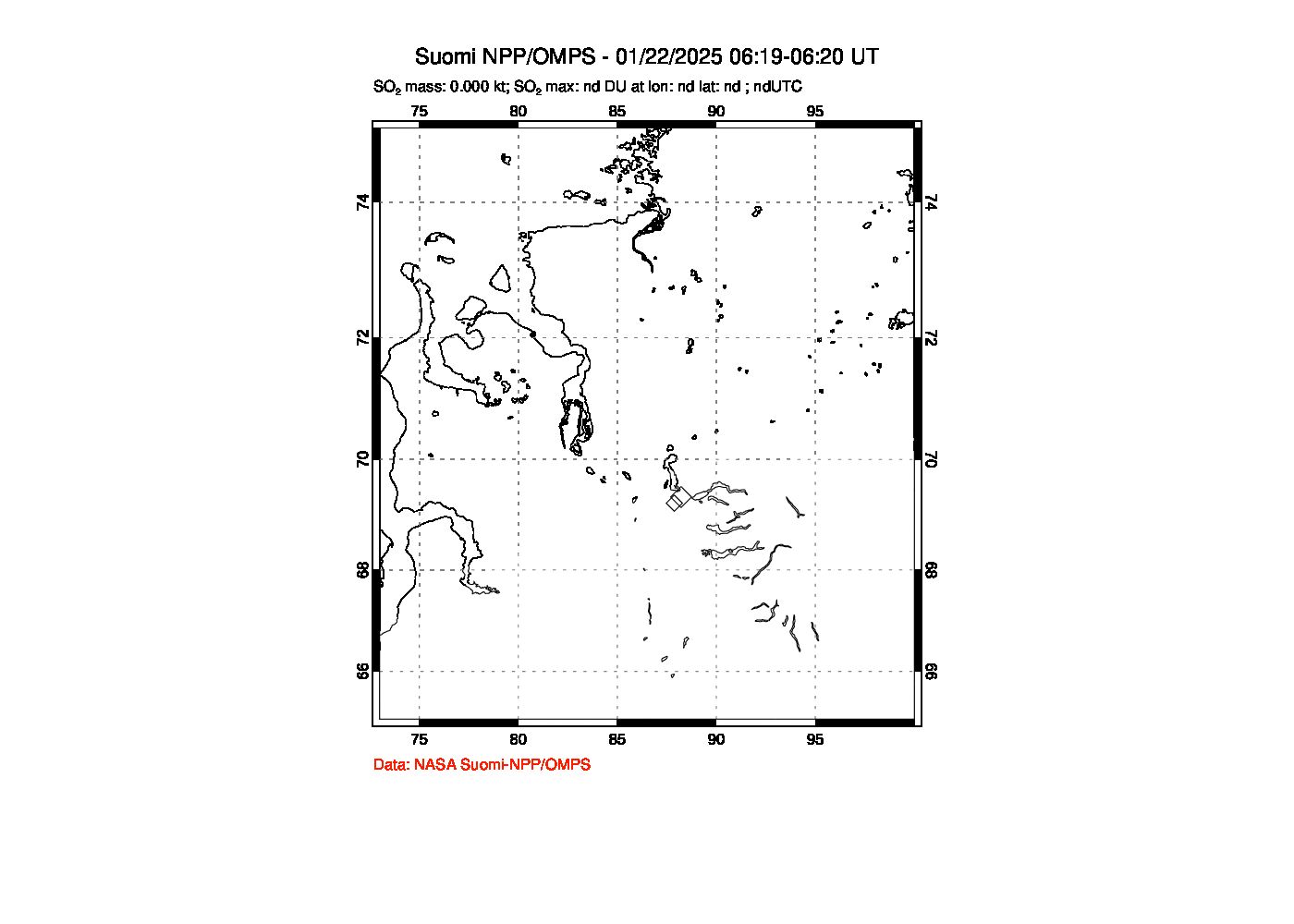 A sulfur dioxide image over Norilsk, Russian Federation on Jan 22, 2025.