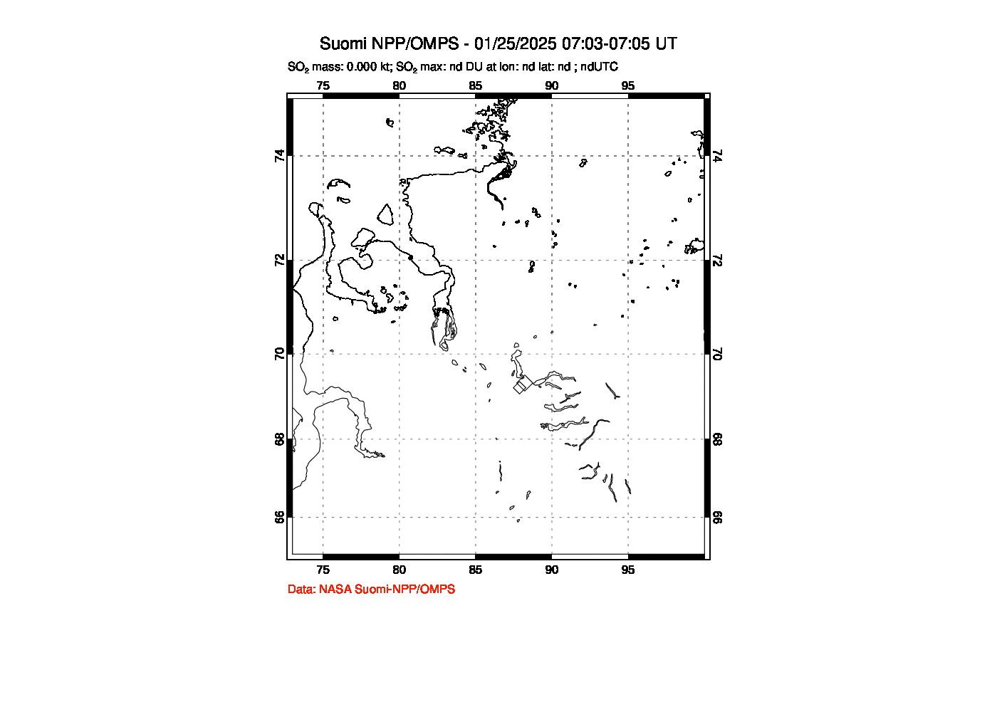 A sulfur dioxide image over Norilsk, Russian Federation on Jan 25, 2025.