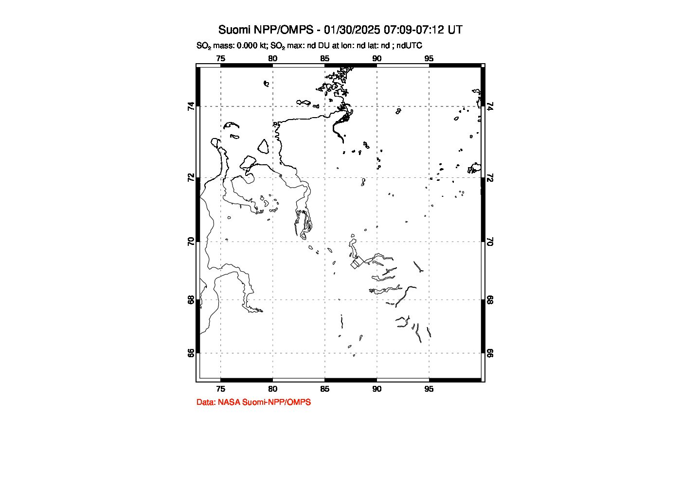 A sulfur dioxide image over Norilsk, Russian Federation on Jan 30, 2025.