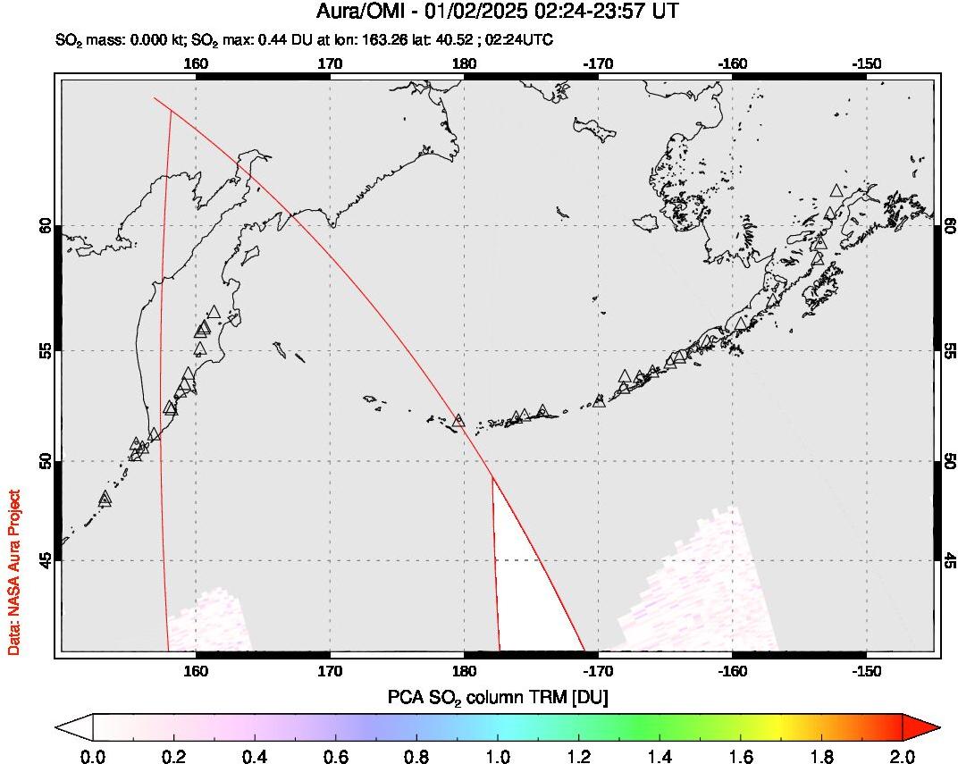 A sulfur dioxide image over North Pacific on Jan 02, 2025.