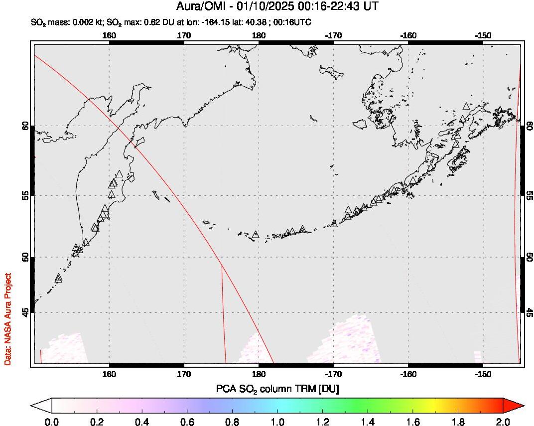 A sulfur dioxide image over North Pacific on Jan 10, 2025.