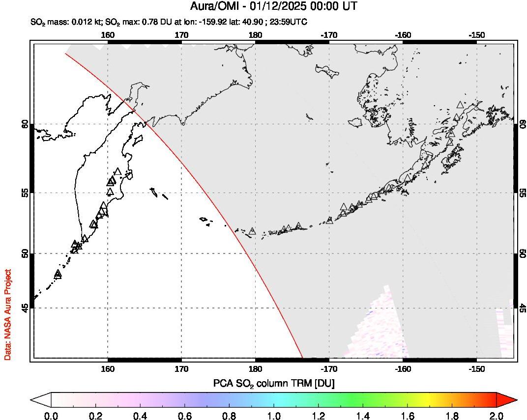 A sulfur dioxide image over North Pacific on Jan 12, 2025.