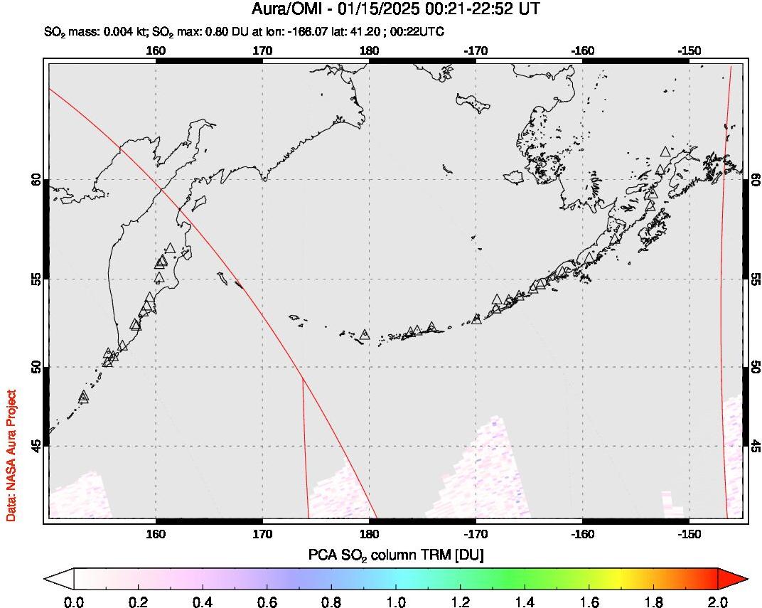 A sulfur dioxide image over North Pacific on Jan 15, 2025.