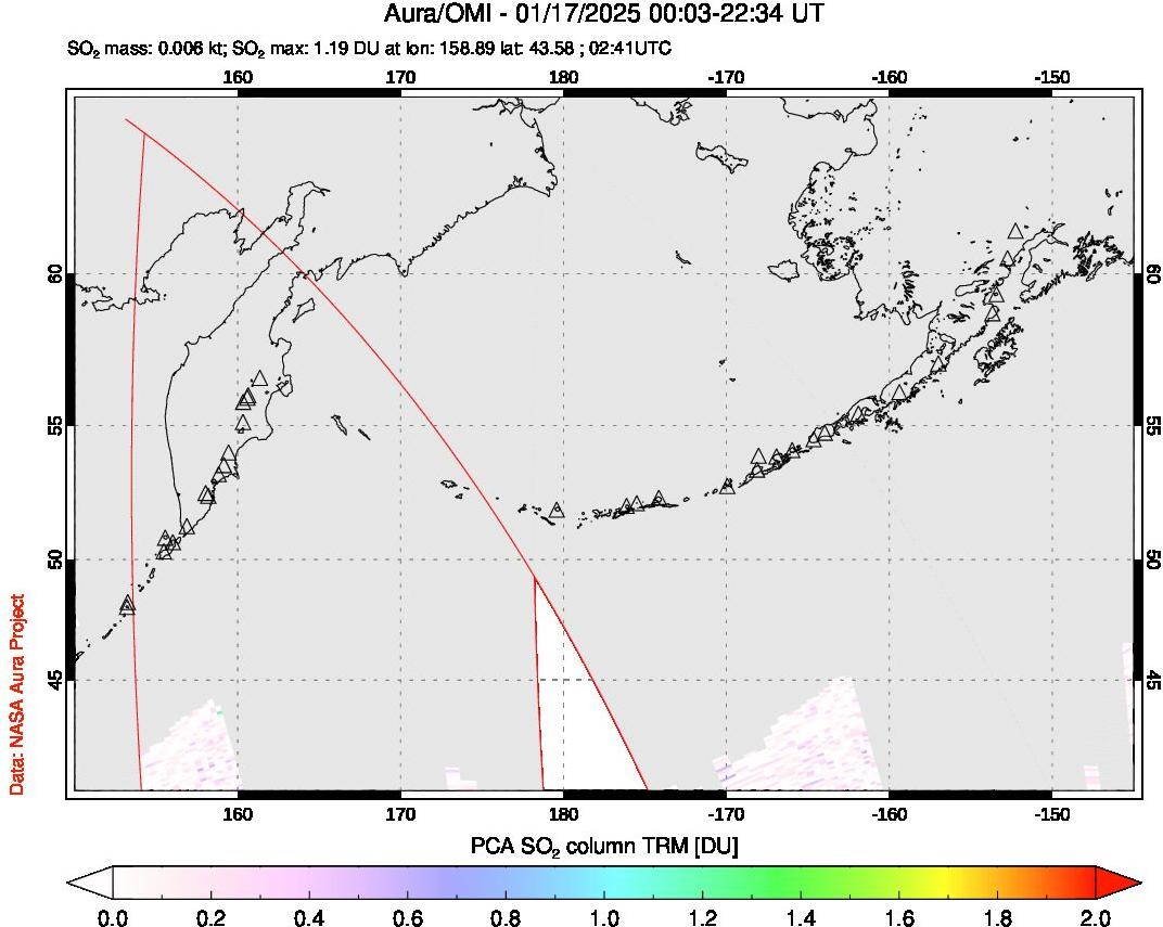 A sulfur dioxide image over North Pacific on Jan 17, 2025.