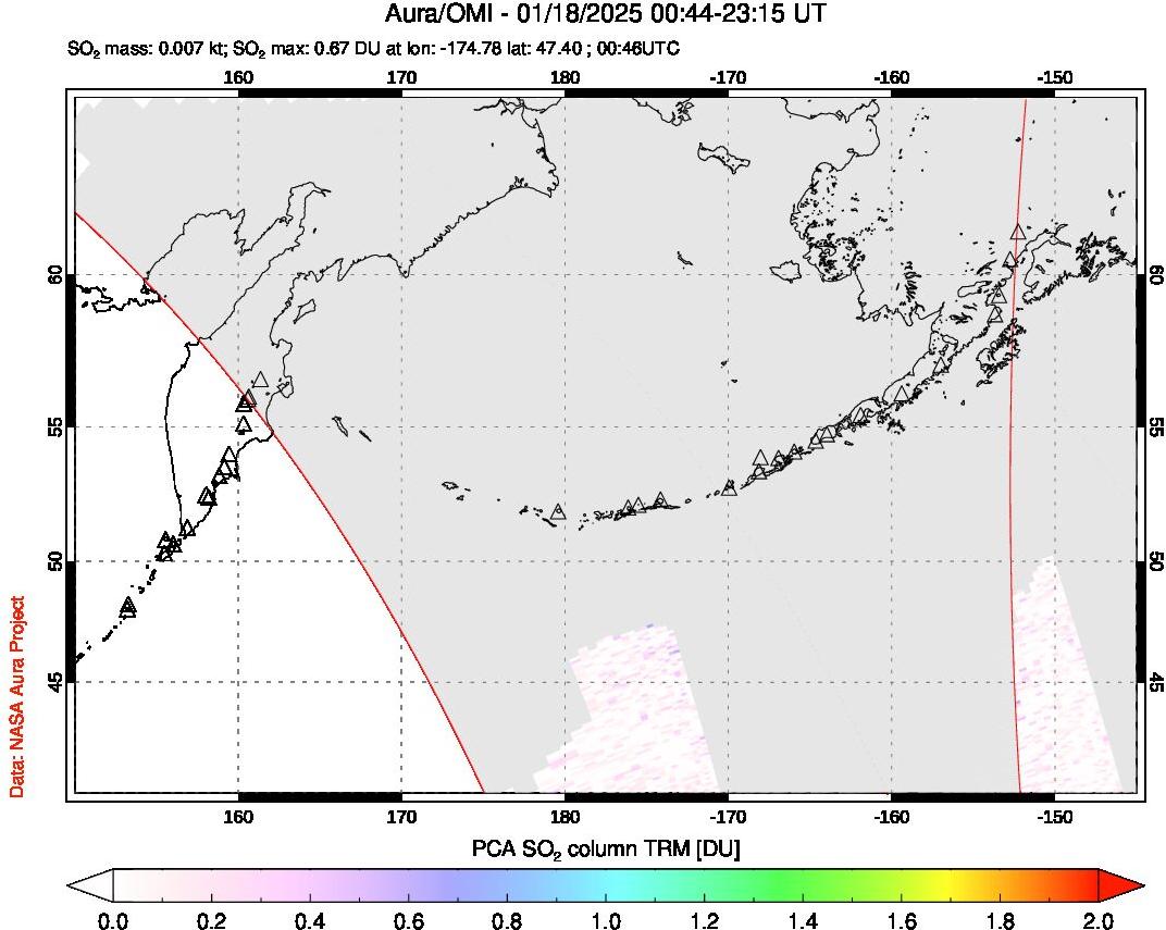 A sulfur dioxide image over North Pacific on Jan 18, 2025.