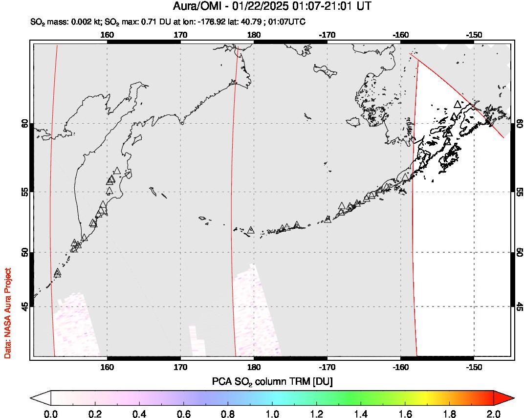 A sulfur dioxide image over North Pacific on Jan 22, 2025.