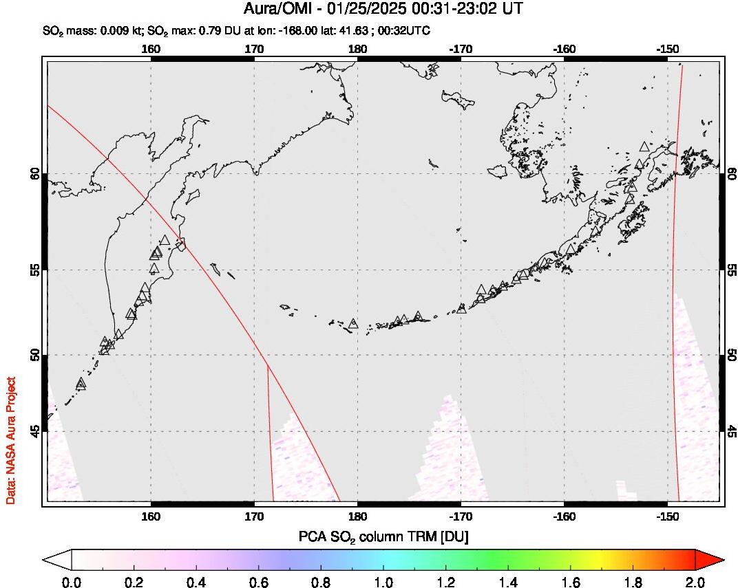 A sulfur dioxide image over North Pacific on Jan 25, 2025.