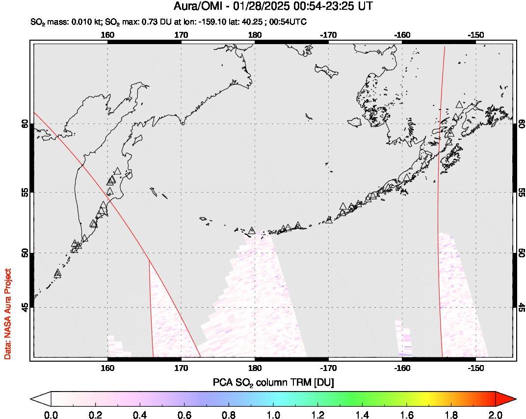 A sulfur dioxide image over North Pacific on Jan 28, 2025.