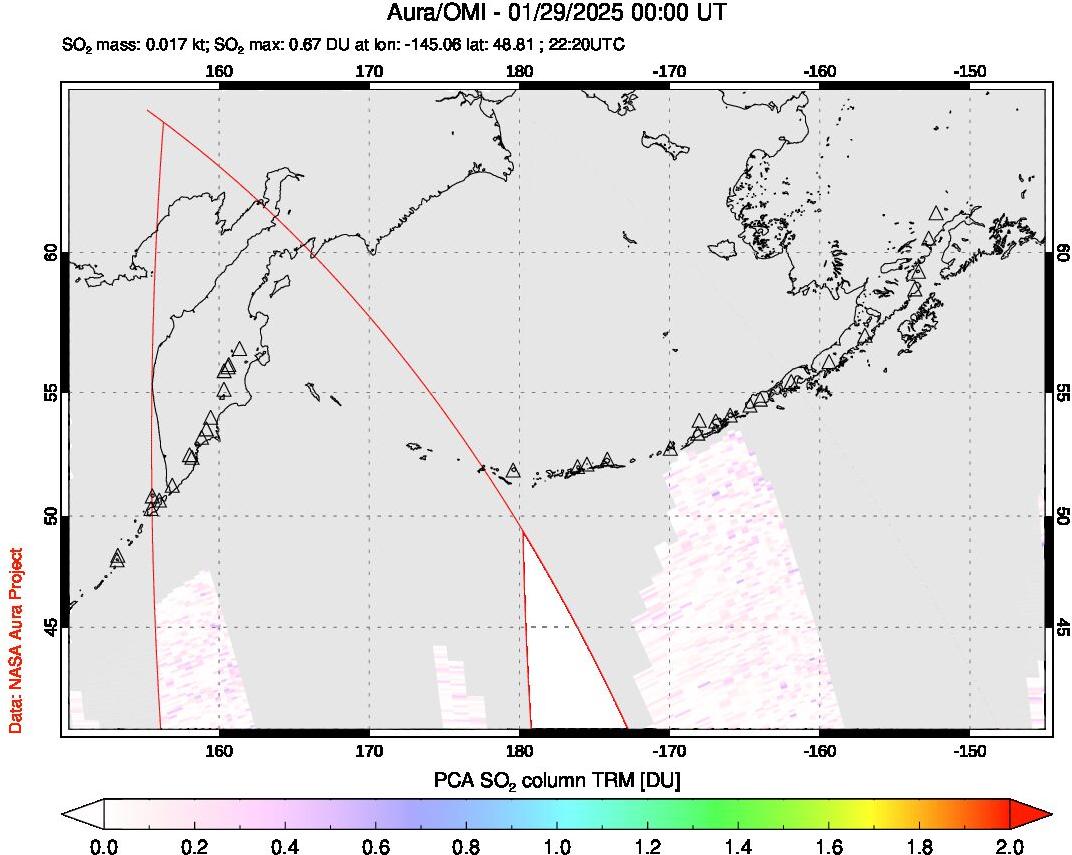 A sulfur dioxide image over North Pacific on Jan 29, 2025.