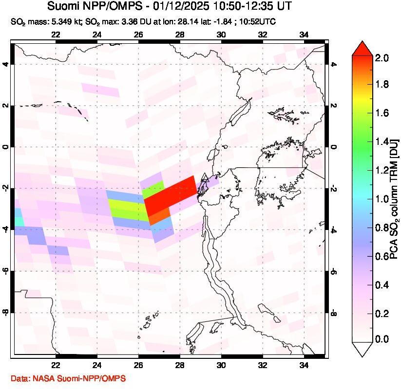 A sulfur dioxide image over Nyiragongo, DR Congo on Jan 12, 2025.