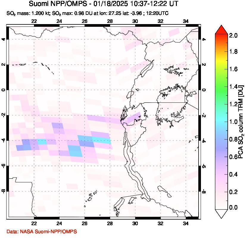 A sulfur dioxide image over Nyiragongo, DR Congo on Jan 18, 2025.