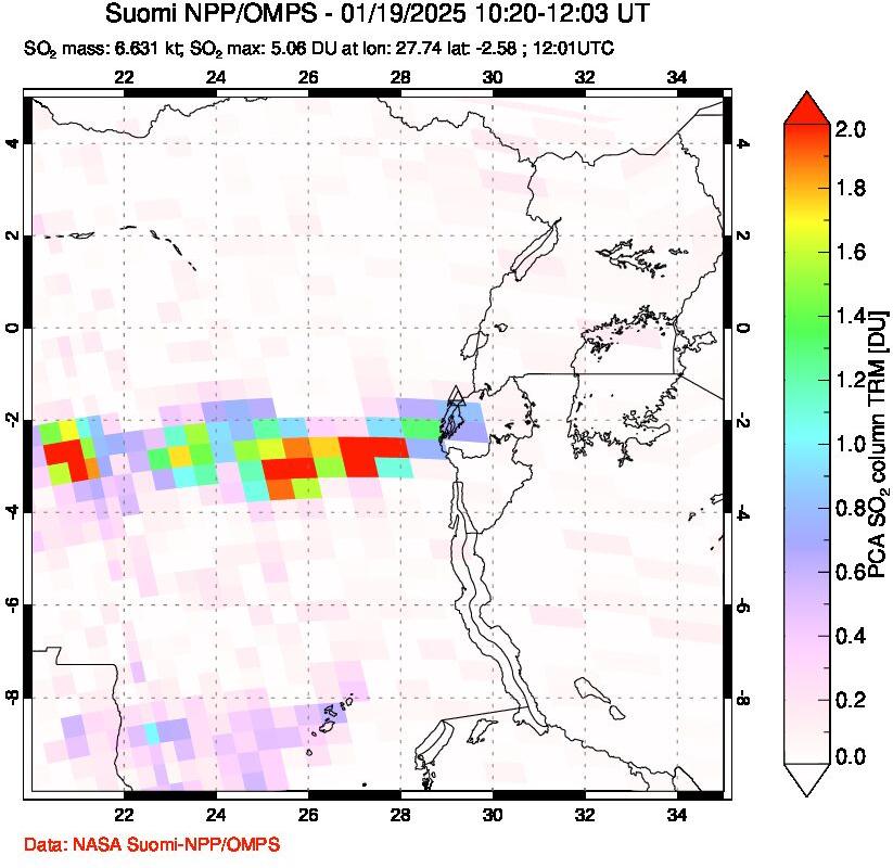 A sulfur dioxide image over Nyiragongo, DR Congo on Jan 19, 2025.