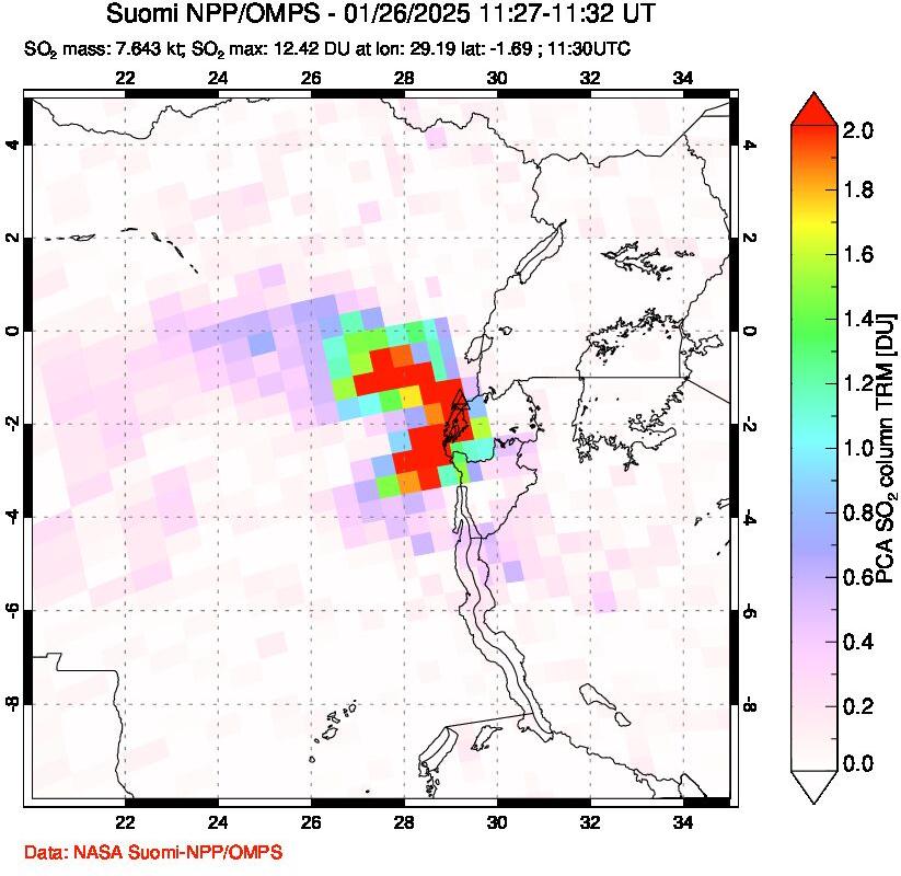 A sulfur dioxide image over Nyiragongo, DR Congo on Jan 26, 2025.