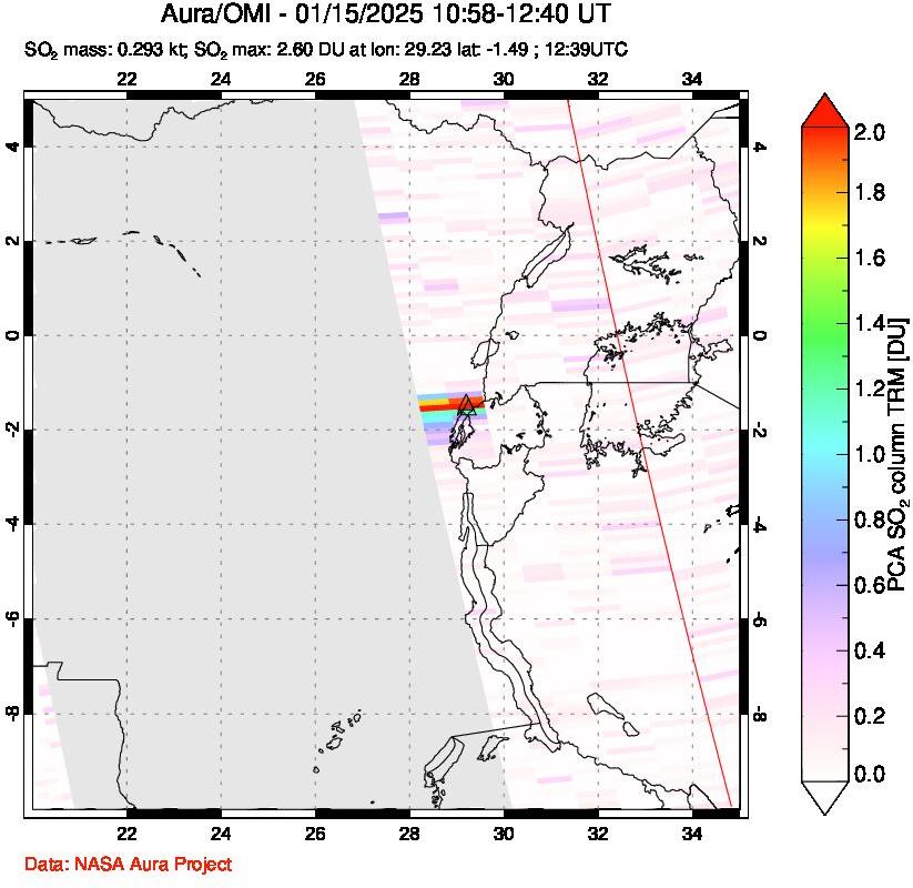 A sulfur dioxide image over Nyiragongo, DR Congo on Jan 15, 2025.