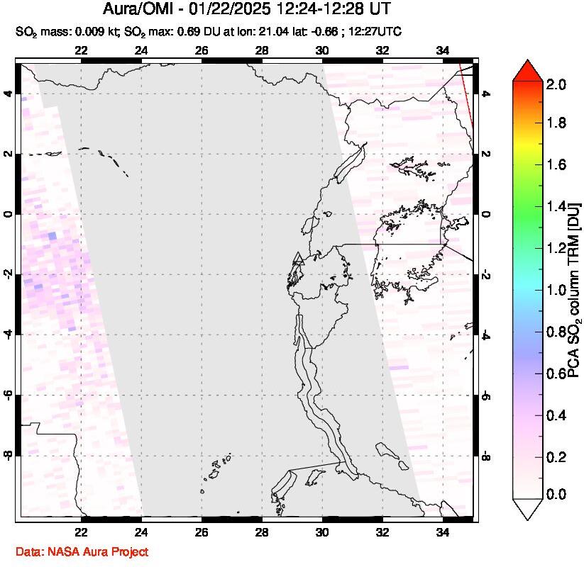 A sulfur dioxide image over Nyiragongo, DR Congo on Jan 22, 2025.