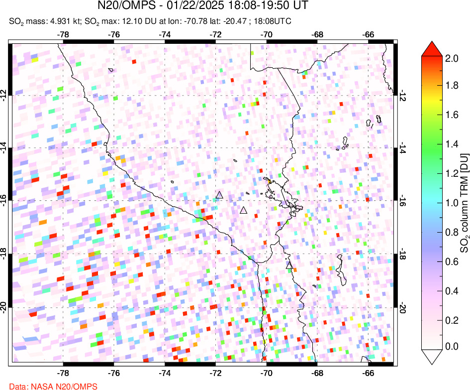 A sulfur dioxide image over Peru on Jan 22, 2025.