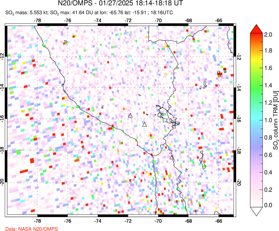 A sulfur dioxide image over Peru on Jan 27, 2025.