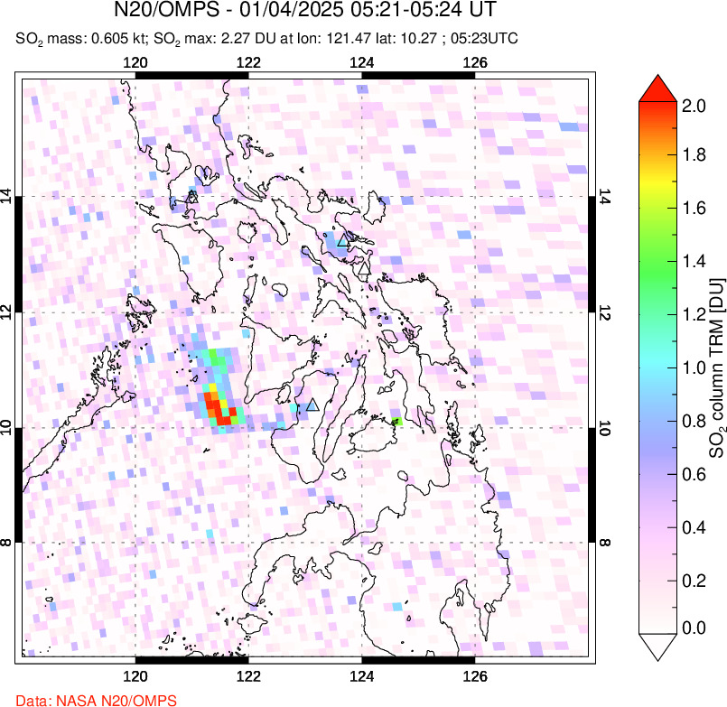 A sulfur dioxide image over Philippines on Jan 04, 2025.