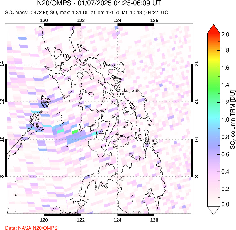 A sulfur dioxide image over Philippines on Jan 07, 2025.