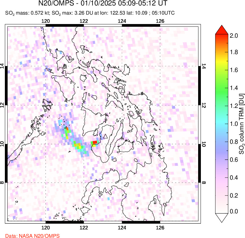 A sulfur dioxide image over Philippines on Jan 10, 2025.