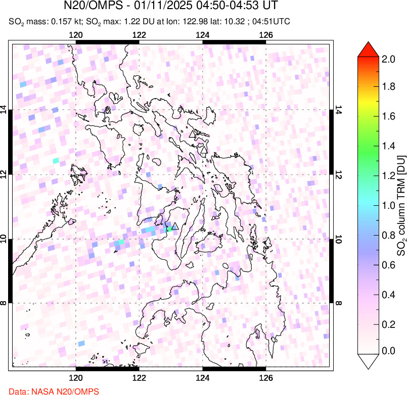 A sulfur dioxide image over Philippines on Jan 11, 2025.