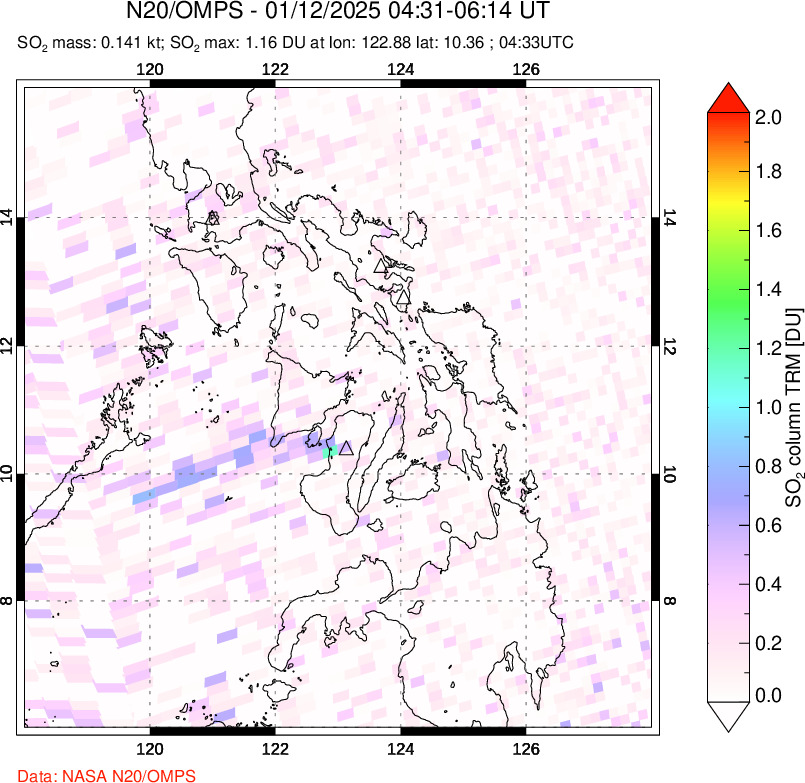 A sulfur dioxide image over Philippines on Jan 12, 2025.