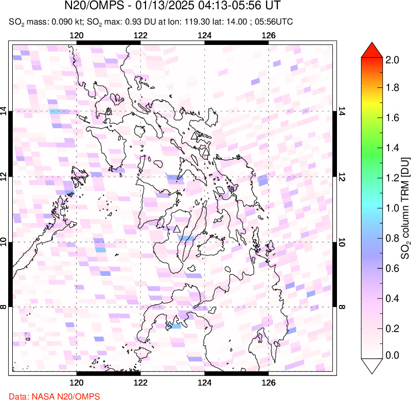 A sulfur dioxide image over Philippines on Jan 13, 2025.