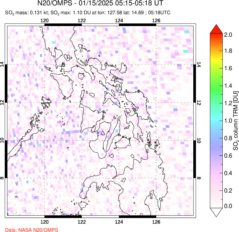 A sulfur dioxide image over Philippines on Jan 15, 2025.