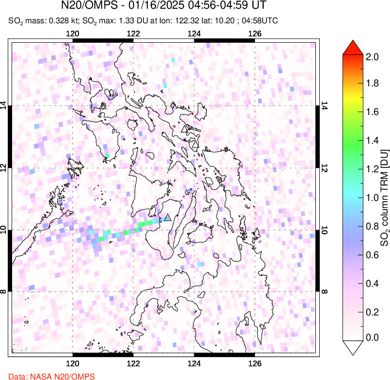 A sulfur dioxide image over Philippines on Jan 16, 2025.