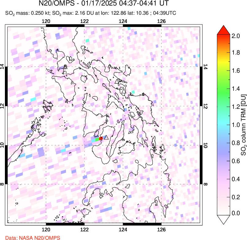 A sulfur dioxide image over Philippines on Jan 17, 2025.