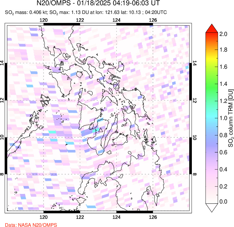 A sulfur dioxide image over Philippines on Jan 18, 2025.