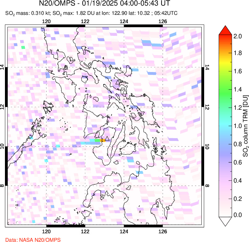 A sulfur dioxide image over Philippines on Jan 19, 2025.