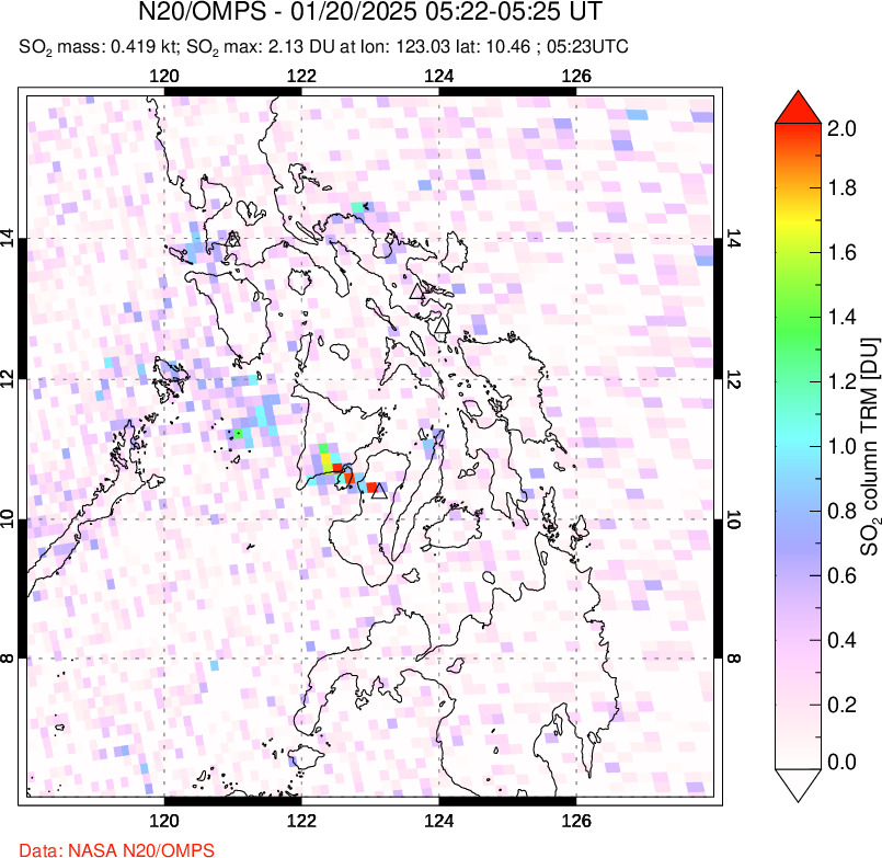 A sulfur dioxide image over Philippines on Jan 20, 2025.