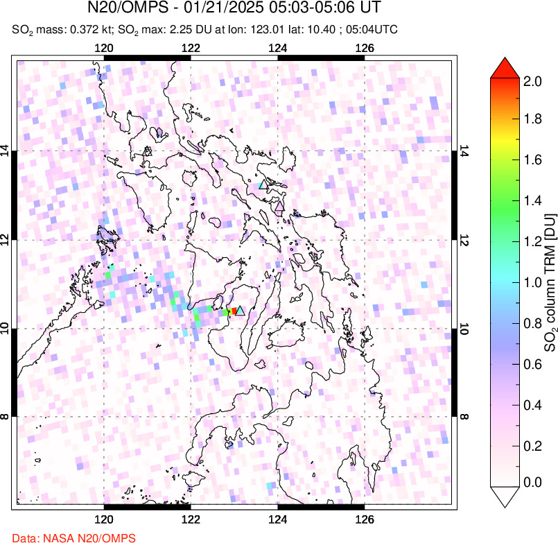 A sulfur dioxide image over Philippines on Jan 21, 2025.