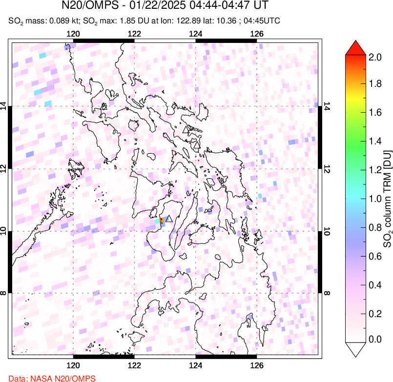 A sulfur dioxide image over Philippines on Jan 22, 2025.