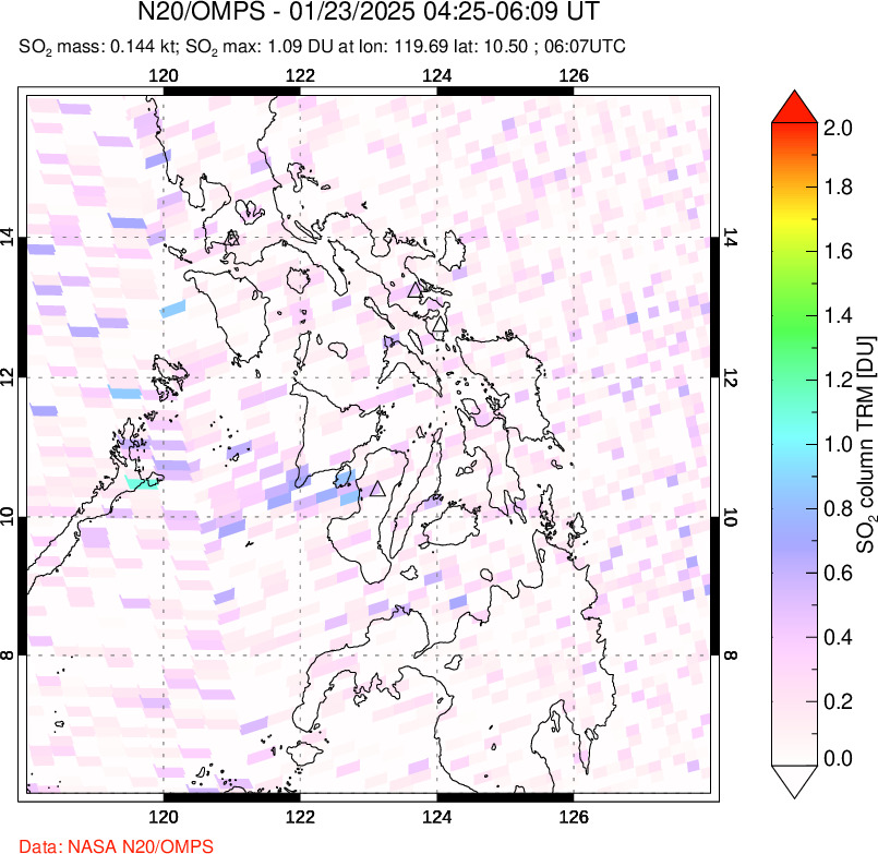 A sulfur dioxide image over Philippines on Jan 23, 2025.