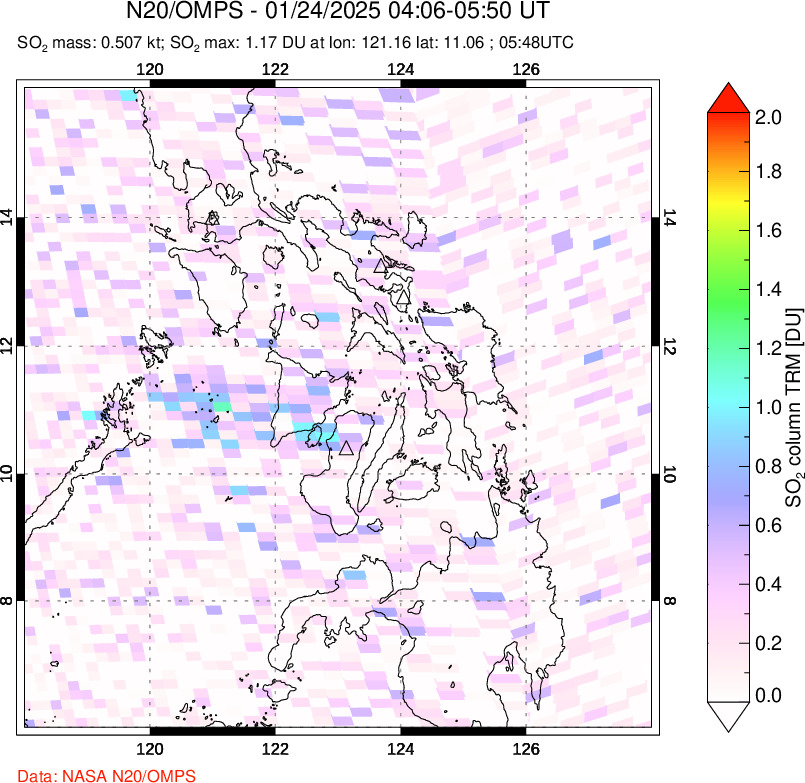 A sulfur dioxide image over Philippines on Jan 24, 2025.