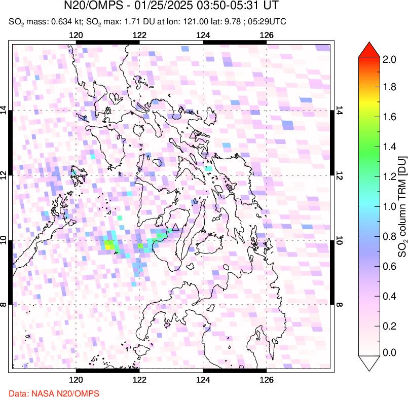 A sulfur dioxide image over Philippines on Jan 25, 2025.