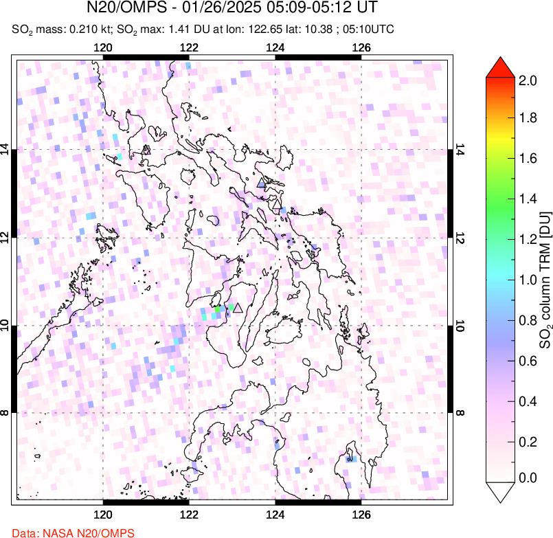 A sulfur dioxide image over Philippines on Jan 26, 2025.