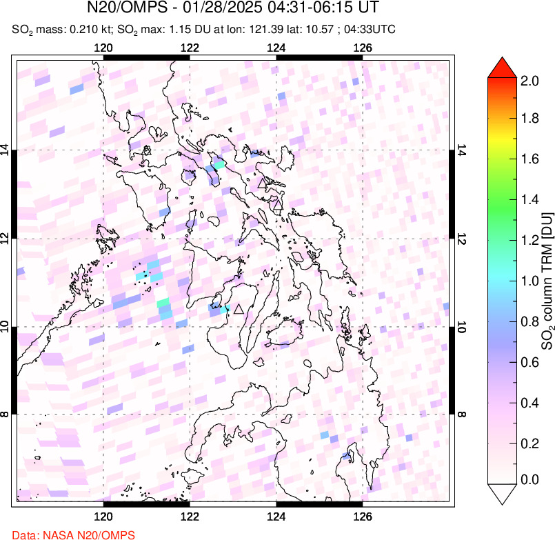 A sulfur dioxide image over Philippines on Jan 28, 2025.