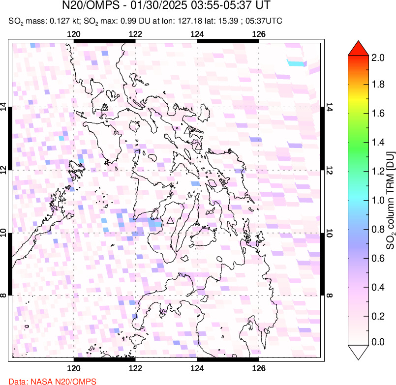 A sulfur dioxide image over Philippines on Jan 30, 2025.